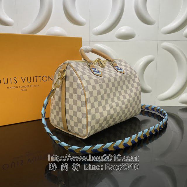 Louis Vuitton新款女包 N50054 路易威登SPEEDY BANDOULIèRE 30手袋 LV白格编织肩带枕头包手提包  ydh4200